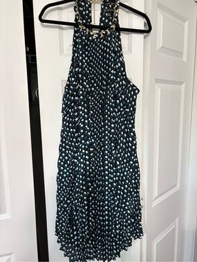 Sleeveless Geometric Print Halter Dress - Teal & Black